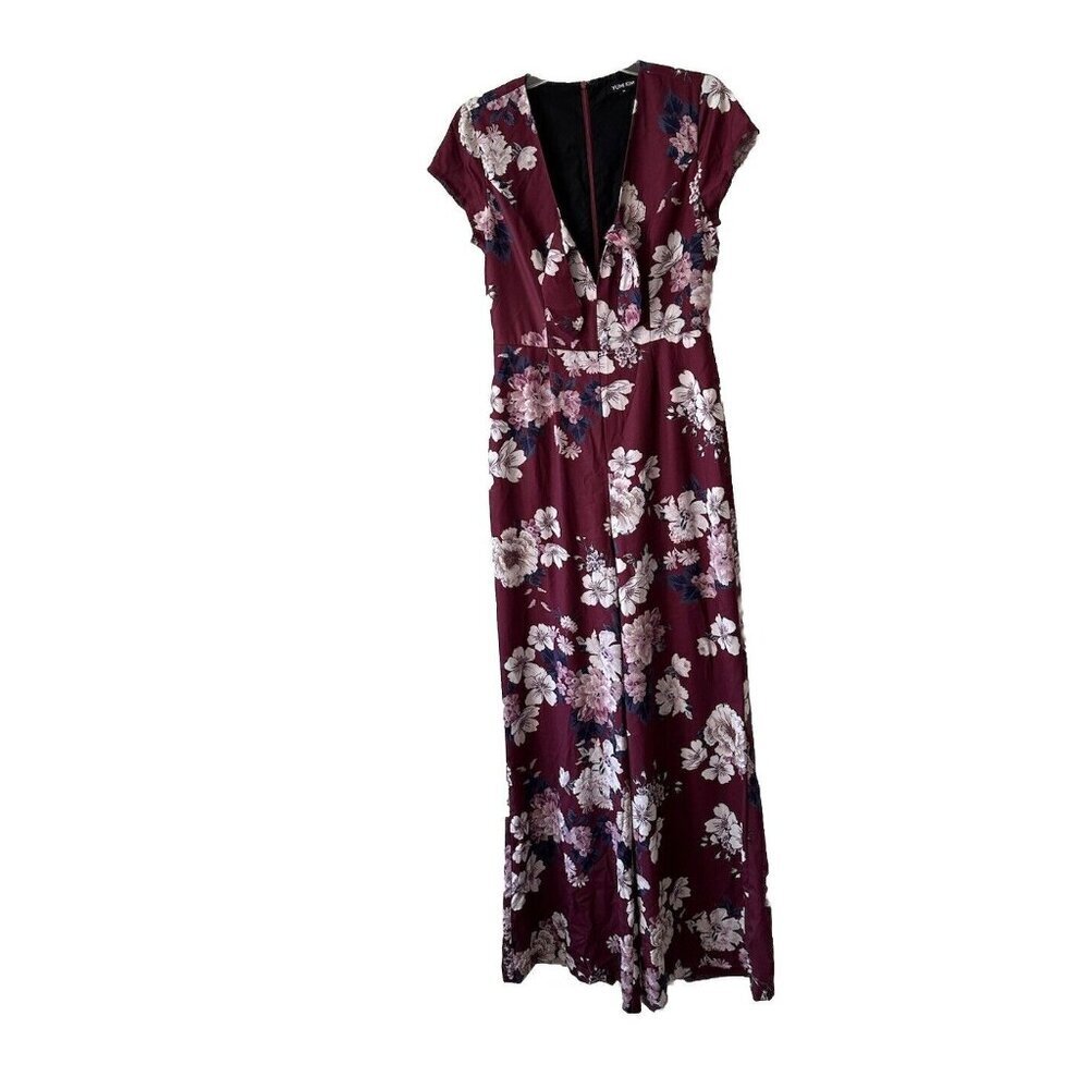 Anthropologie Yumi Kim Floral Print Cutout Jumpsuit Size M Date Night Bow Classy - Picture 3 of 16
